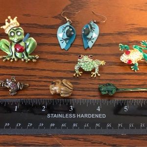 Assortment of frog costume jewelry and accessories